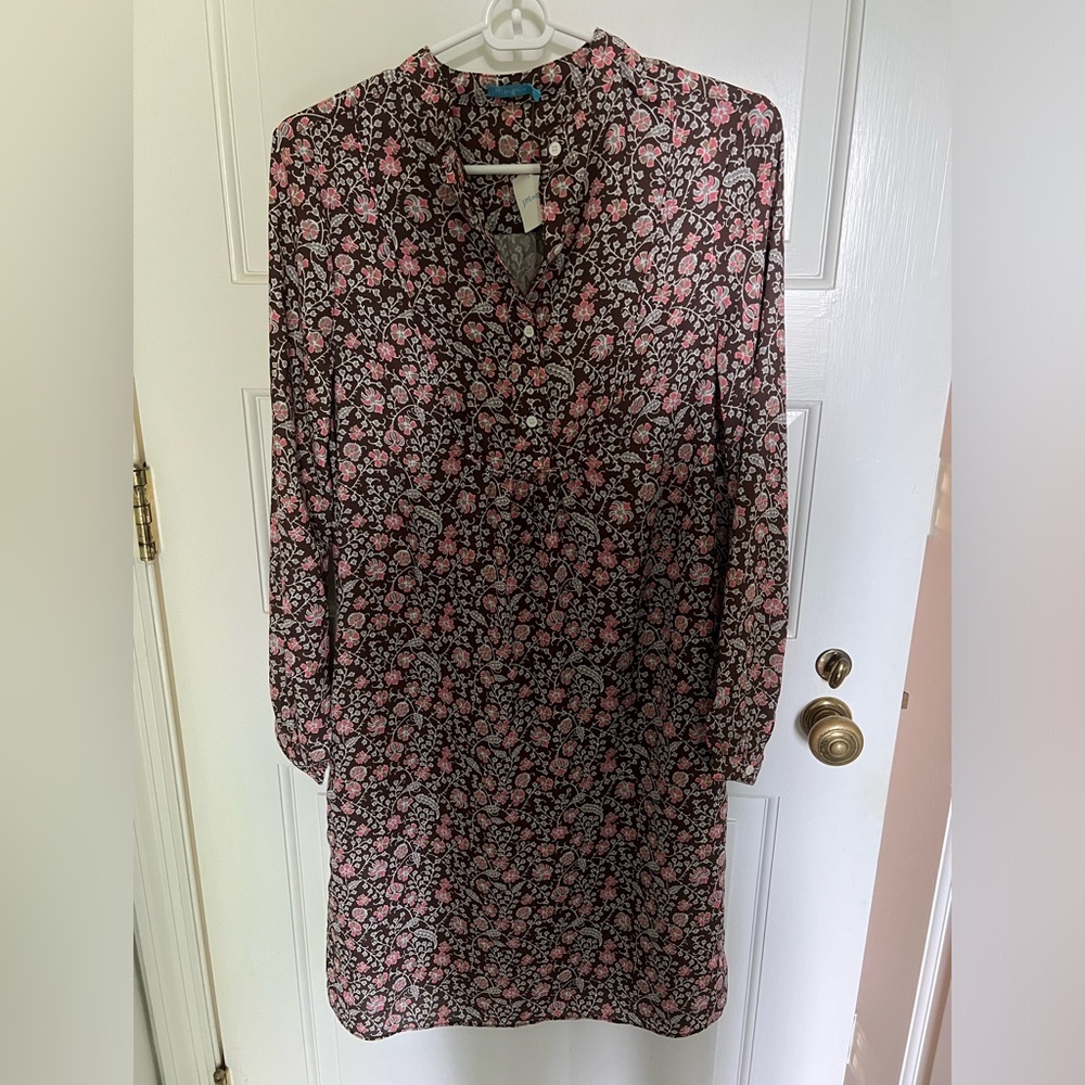 J. McLaughlin Tavia Folkloric Vine Dress Brown/Pink/White